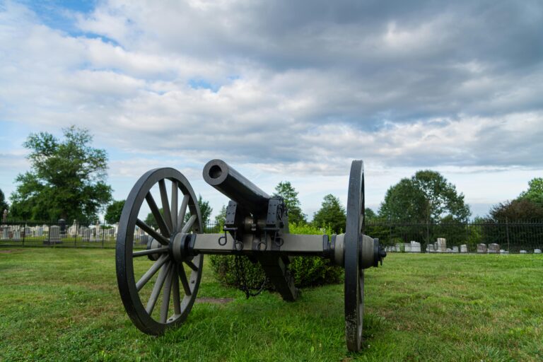 A historic cannon displayed at Gettysburg Battlefield, Pennsylvania.